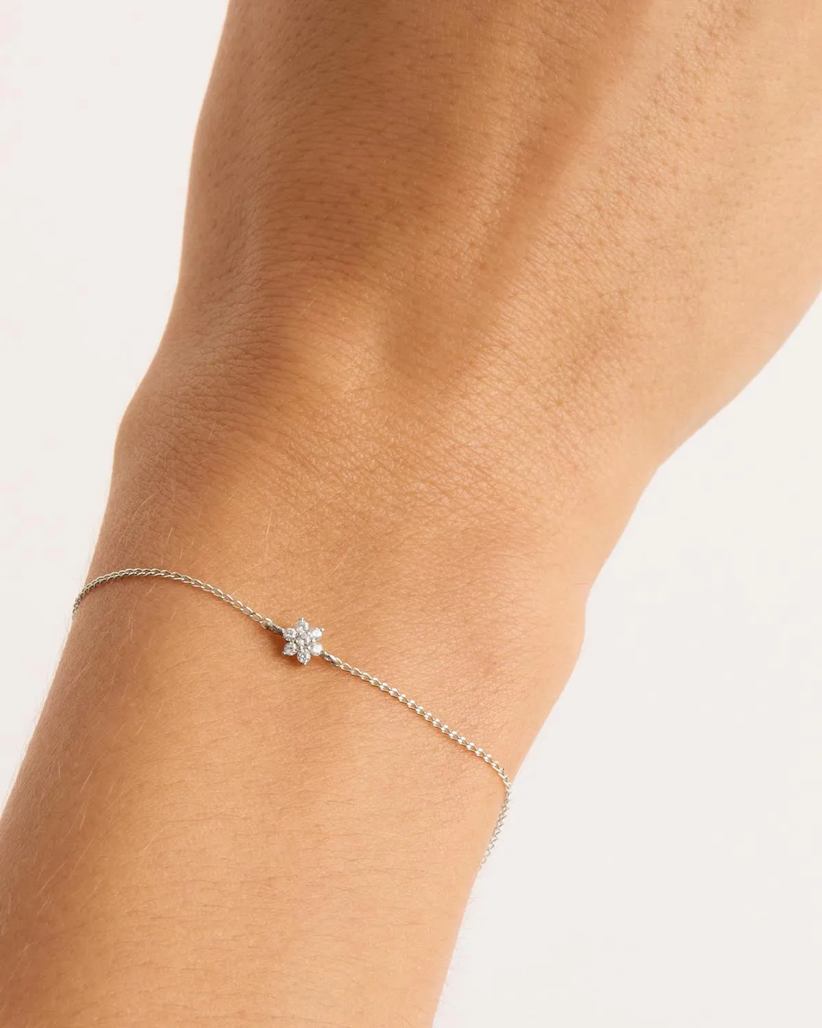 14k Solid White Gold Crystal Lotus Flower Bracelet Bycharlotte