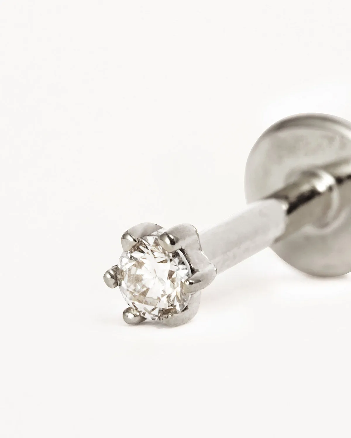 14k Solid White Gold Diamond Sweet Droplet Cartilage Flatback Earring Bycharlotte