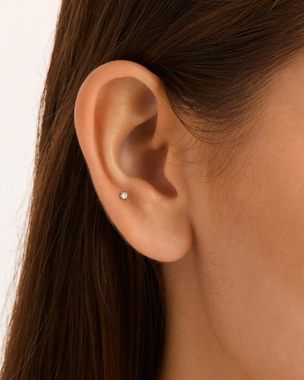14k Solid White Gold Diamond Sweet Droplet Cartilage Flatback Earring Bycharlotte