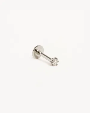 14k Solid White Gold Diamond Sweet Droplet Cartilage Flatback Earring Bycharlotte