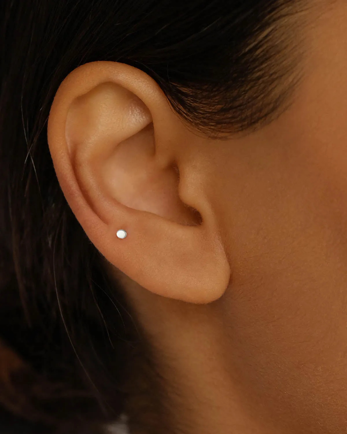 14k Solid White Gold Lunar Cartilage Flatback Earring Bycharlotte