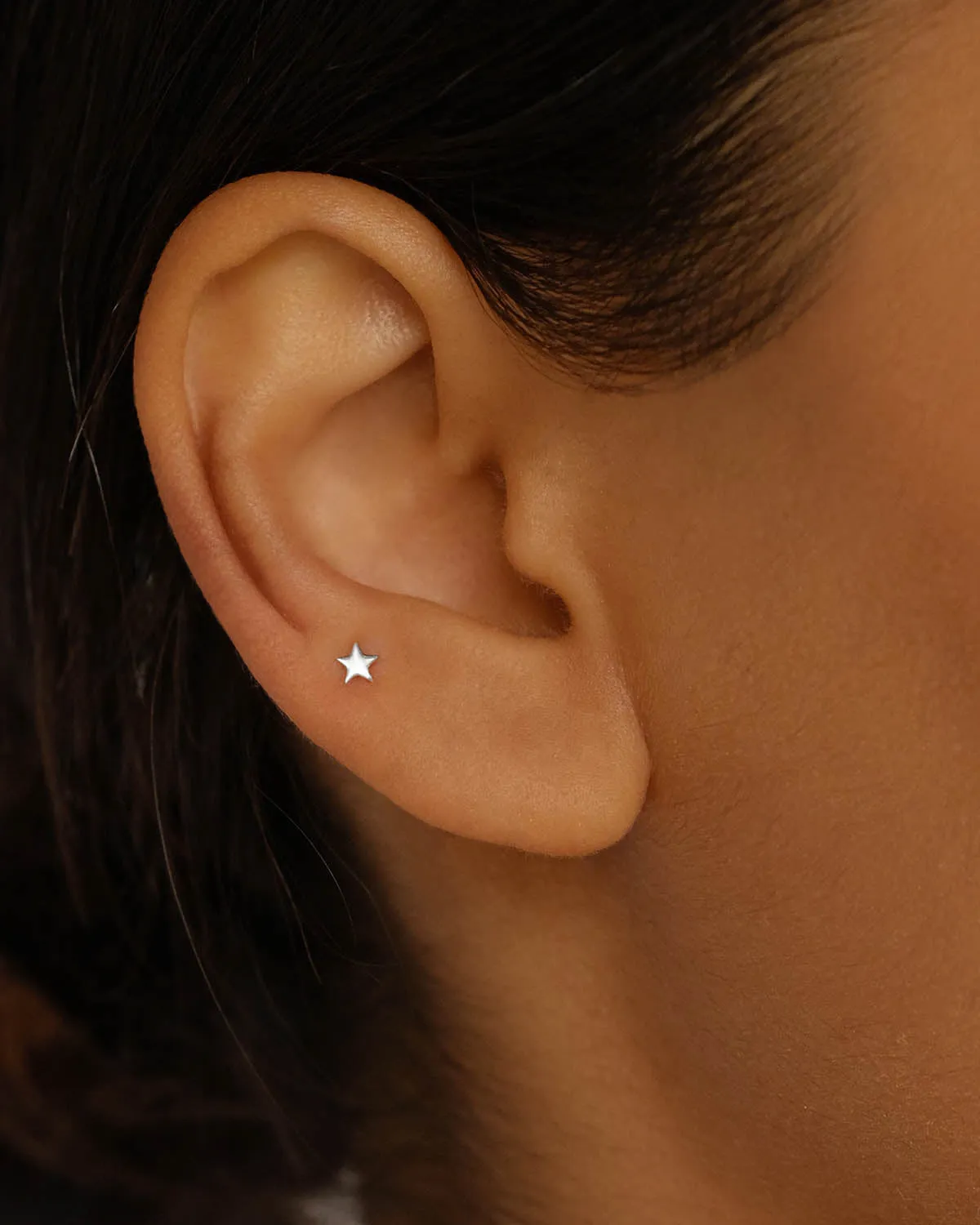 14k Solid White Gold Stellar Cartilage Flatback Earring Bycharlotte