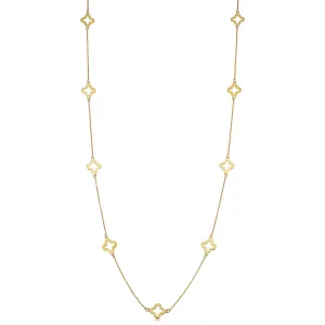 14k Yellow Gold Clover Flower Station Necklace (26 inch)