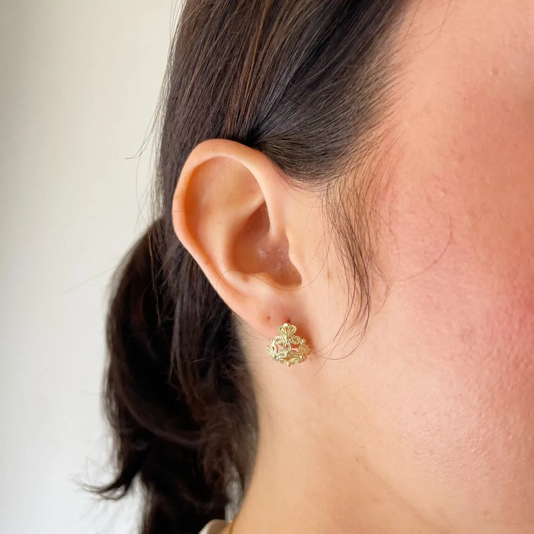 14K Yellow Gold Daisy Cluster Huggie Earrings Croghans