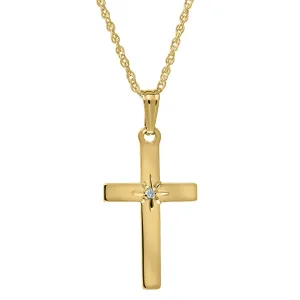 14K Yellow Gold Diamond 12x23mm Cross Pendant Necklace Croghans