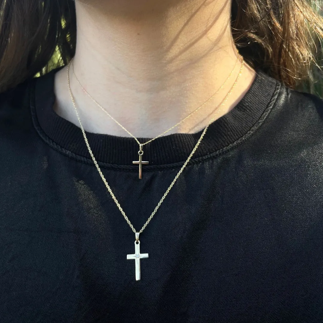 14K Yellow Gold Diamond 12x23mm Cross Pendant Necklace Croghans