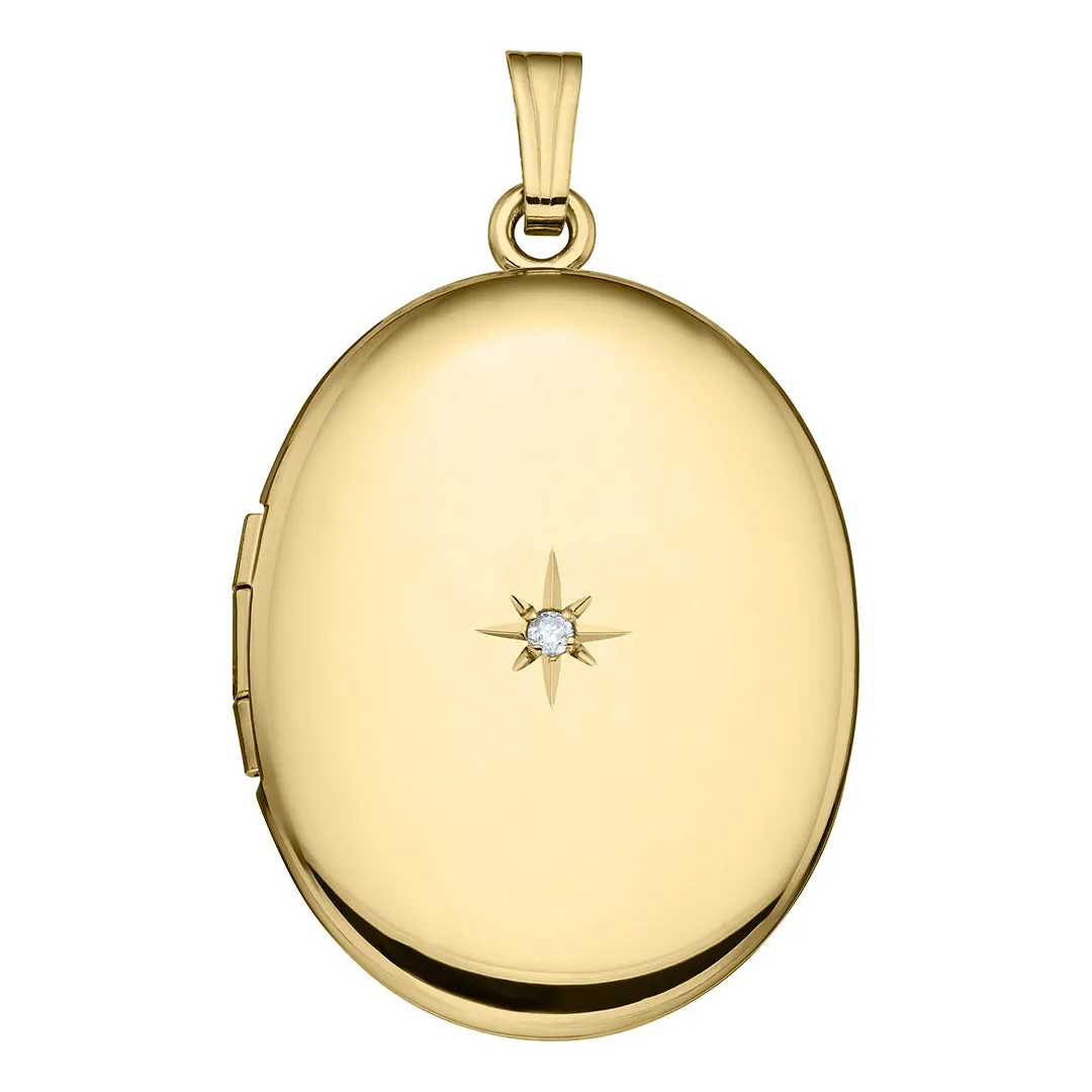 14K Yellow Gold Diamond 23x30mm Oval Locket Necklace Croghans