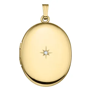 14K Yellow Gold Diamond 23x30mm Oval Locket Necklace Croghans