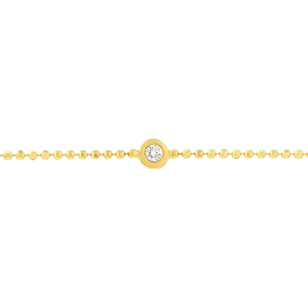 14K Yellow Gold Diamond Bezel Beaded Chain Bracelet
