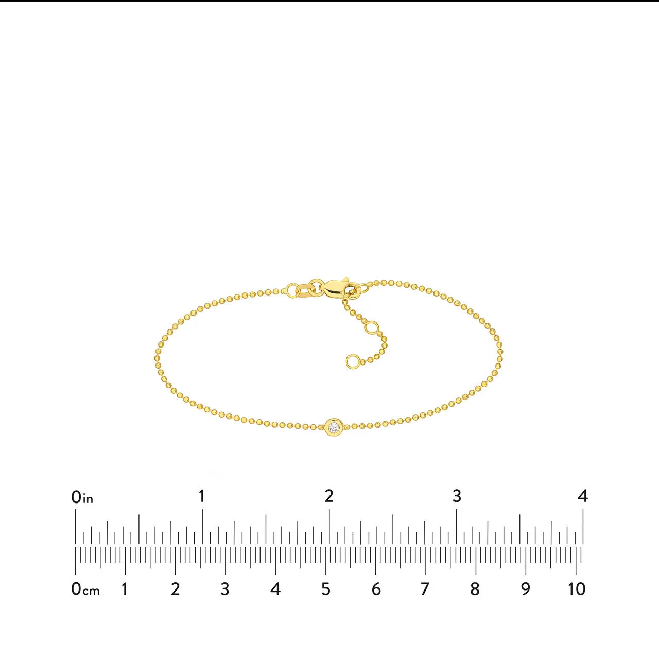 14K Yellow Gold Diamond Bezel Beaded Chain Bracelet