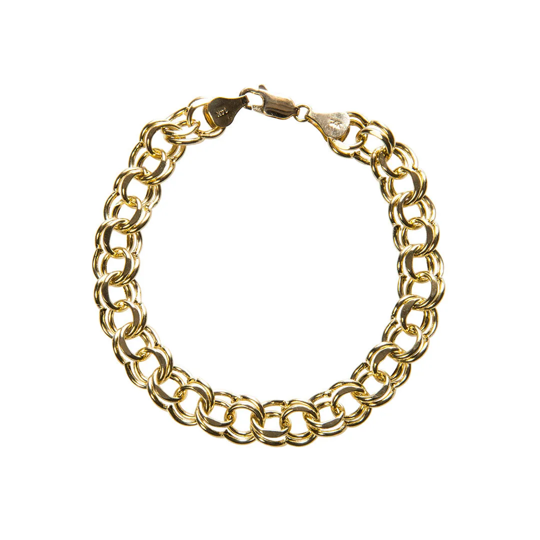 14K Yellow Gold Double Link Charm Bracelet