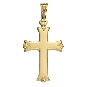14K Yellow Gold Engraved 15x30mm Cross Pendant Necklace Croghans