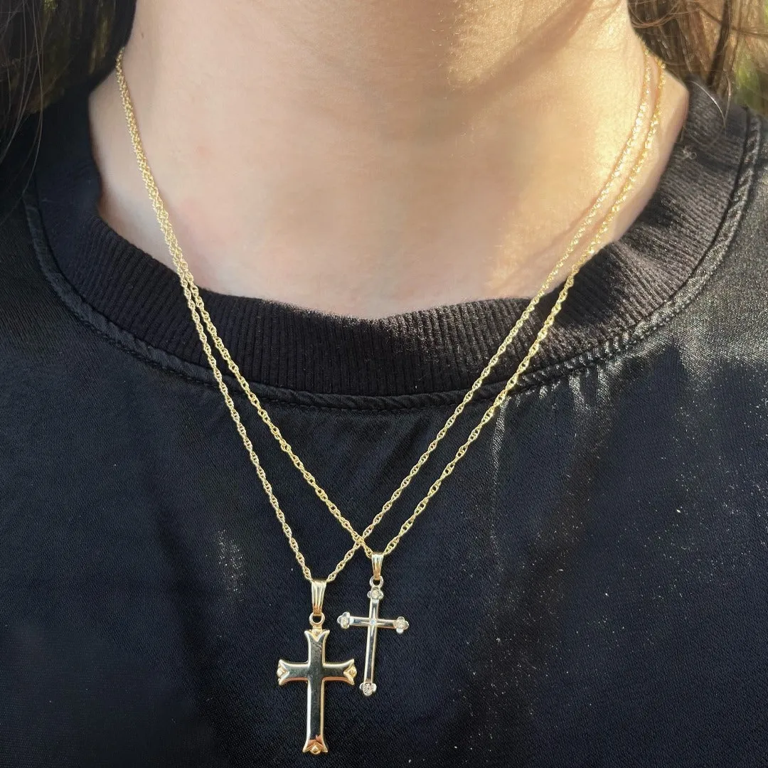 14K Yellow Gold Engraved 15x30mm Cross Pendant Necklace Croghans