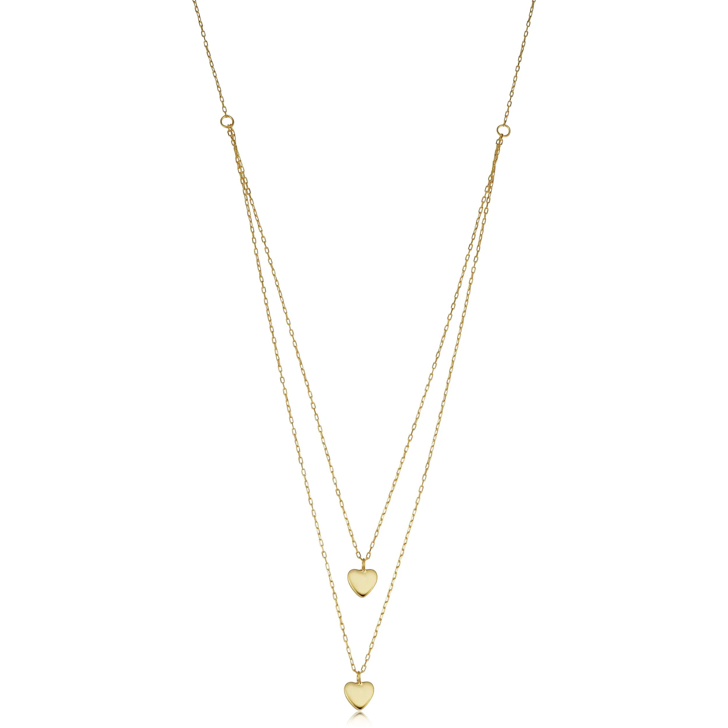 14k Yellow Gold Heart Layered Necklace (adjusts to 17 or 18 inch)