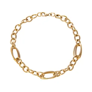 14K Yellow Gold Italian Double Oval Link Station Bracelet