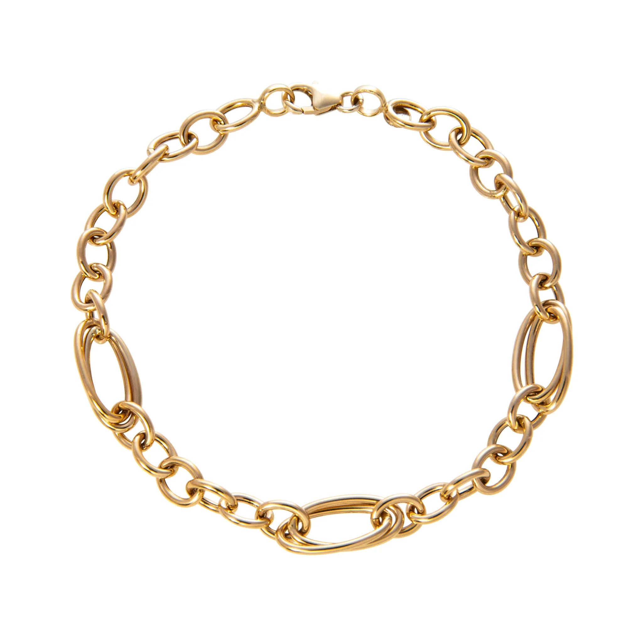 14K Yellow Gold Italian Double Oval Link Station Bracelet