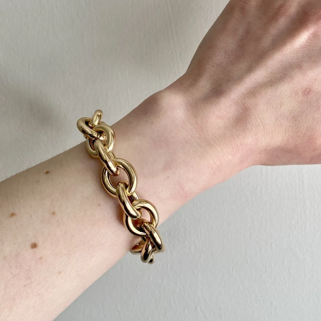 14K Yellow Gold Italian Medium Oval Link Bracelet