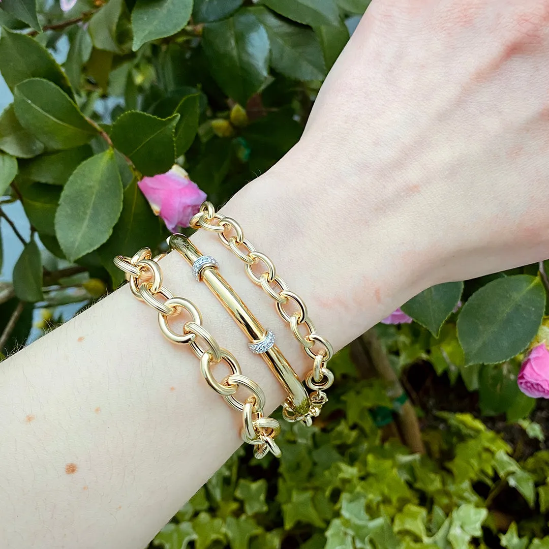 14K Yellow Gold Italian Mixed Medium Oval Link Bracelet