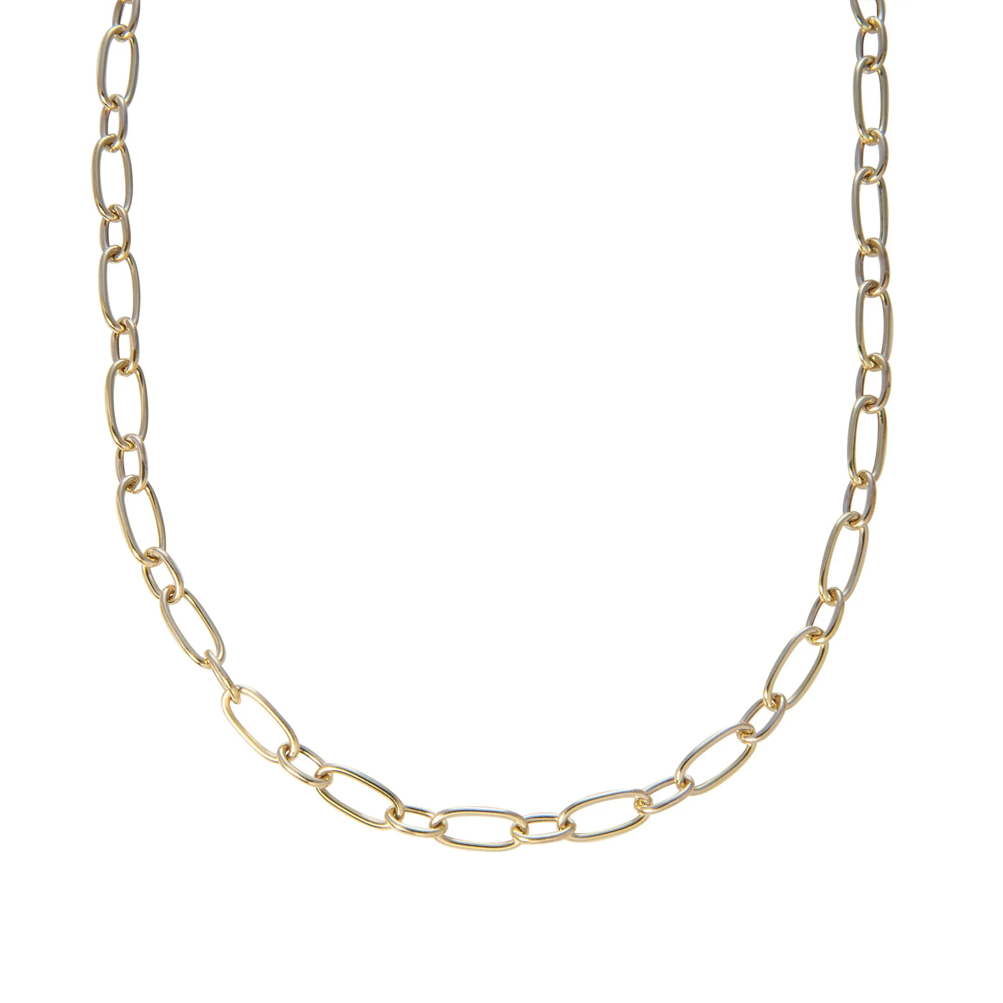 14K Yellow Gold Italian Mixed Oblong Oval Link Necklace Croghans