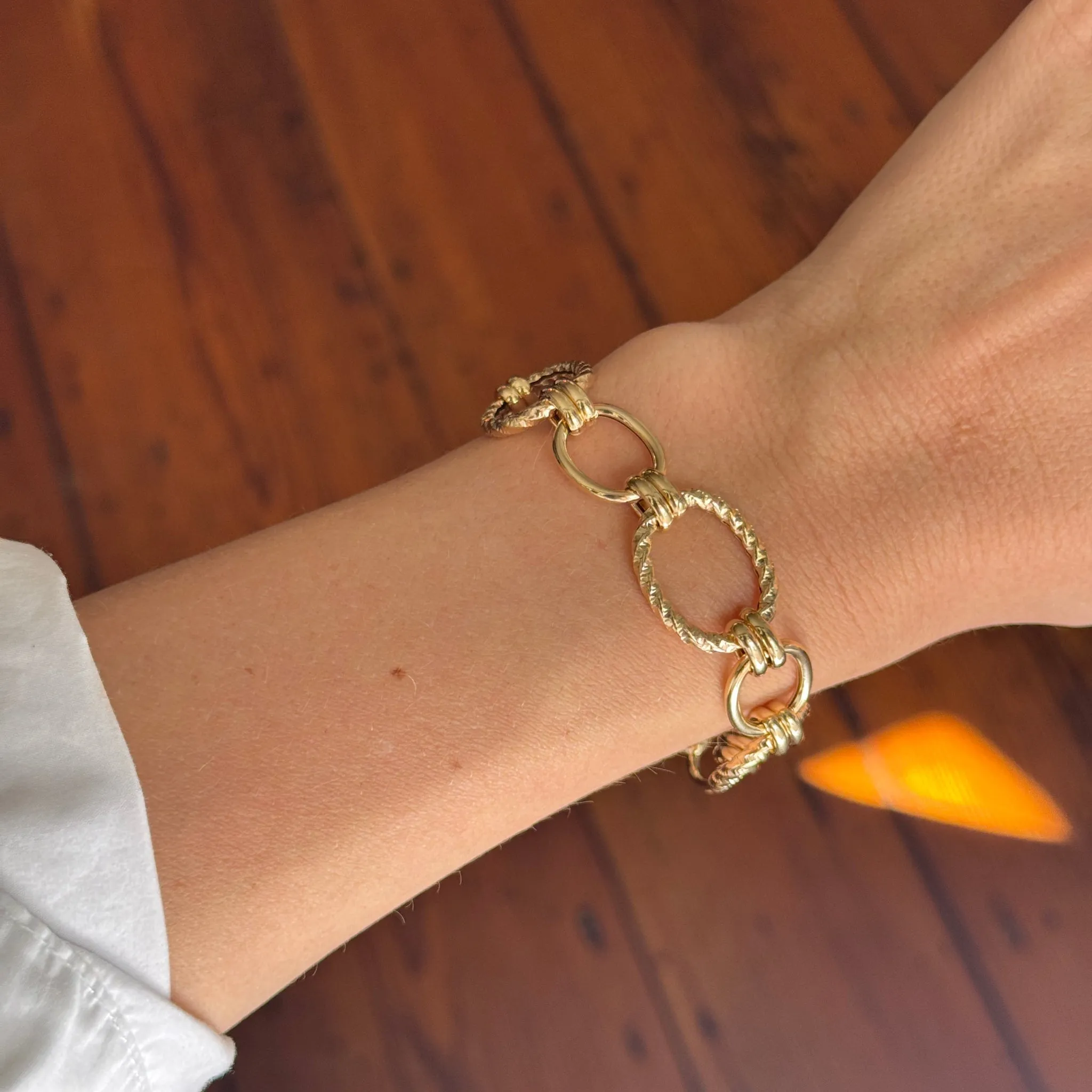 14K Yellow Gold Italian Mixed Oval Link Bracelet