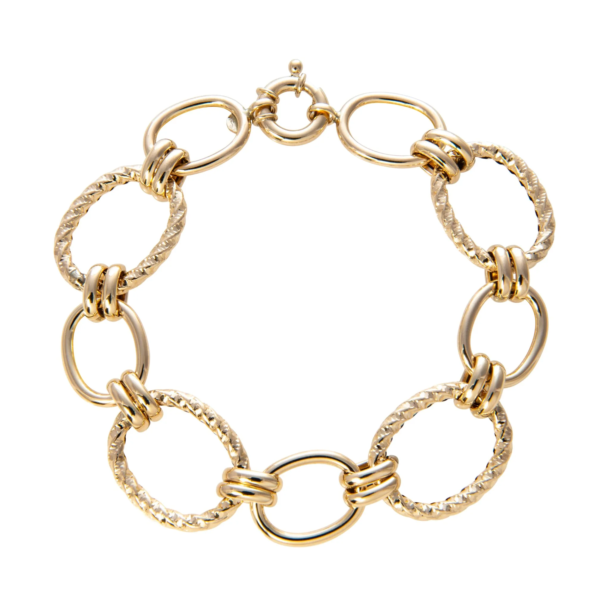 14K Yellow Gold Italian Mixed Oval Link Bracelet