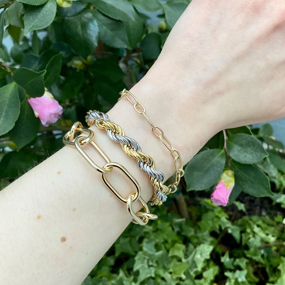 14K Yellow Gold Italian Oblong Oval Link Bracelet