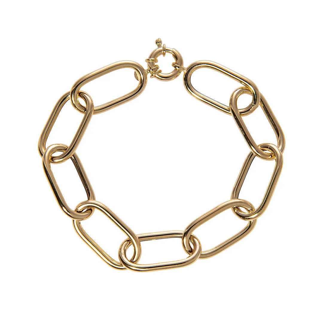 14K Yellow Gold Italian Oblong Oval Link Bracelet
