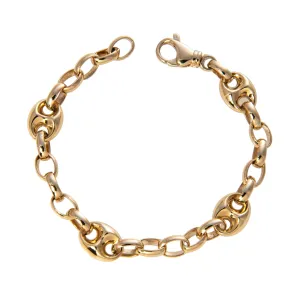 14K Yellow Gold Italian Puffy Mariner Station Link Bracelet