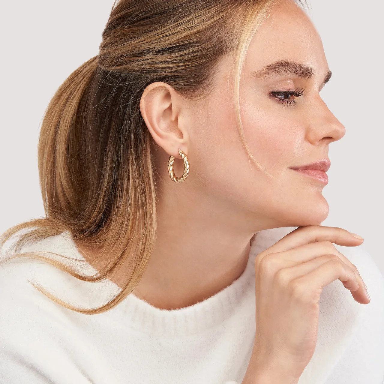 14K Yellow Gold Oval Rope Twist Hoop Earrings Croghans