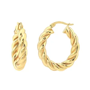 14K Yellow Gold Oval Rope Twist Hoop Earrings Croghans