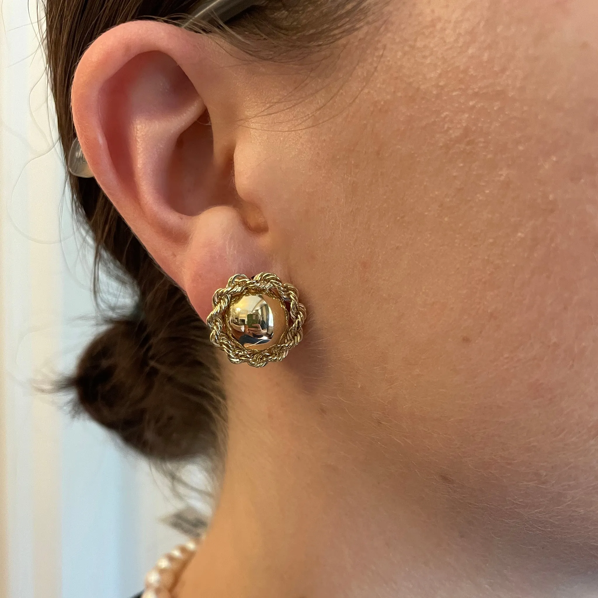 14K Yellow Gold Rope Edge Button Stud Earrings Croghans