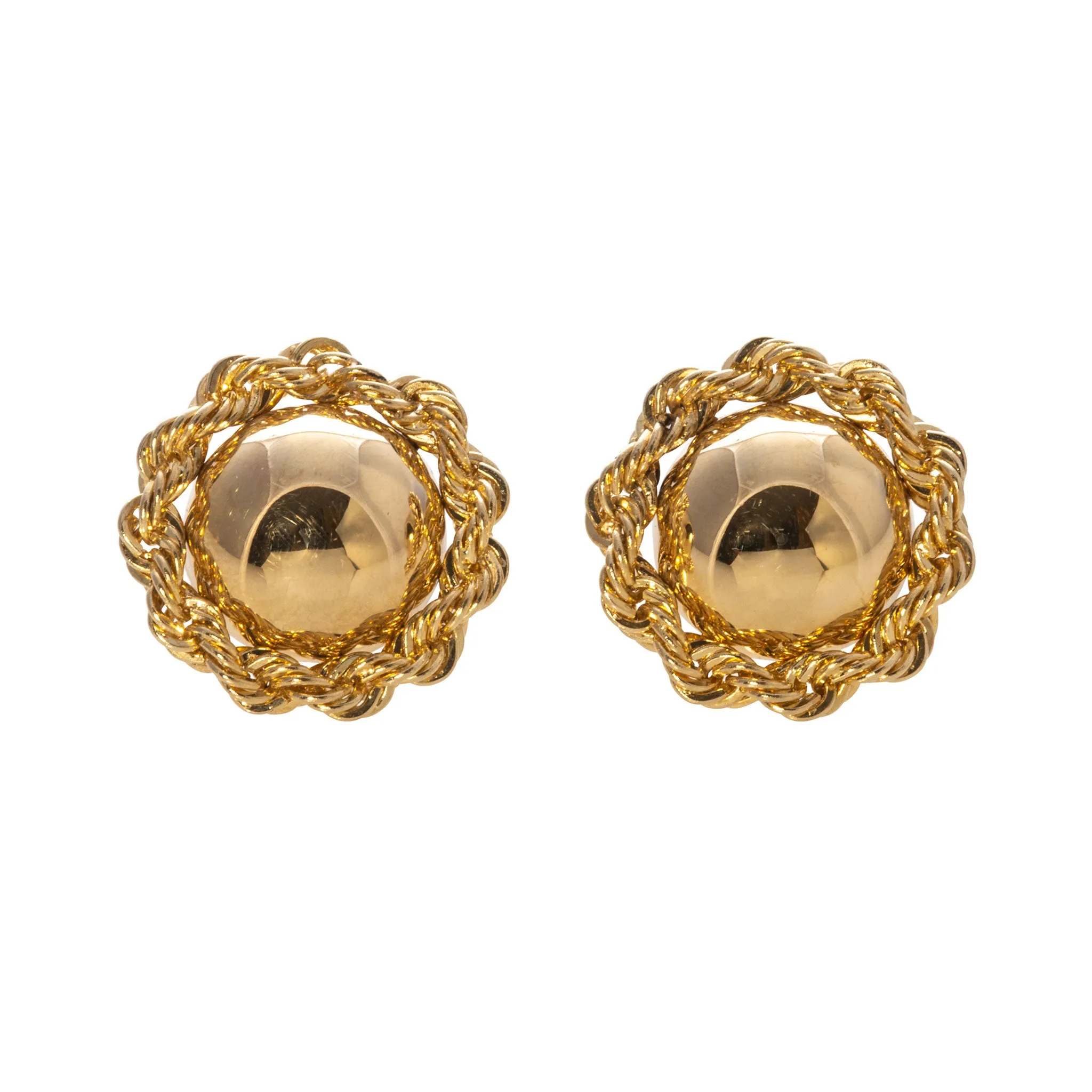 14K Yellow Gold Rope Edge Button Stud Earrings Croghans