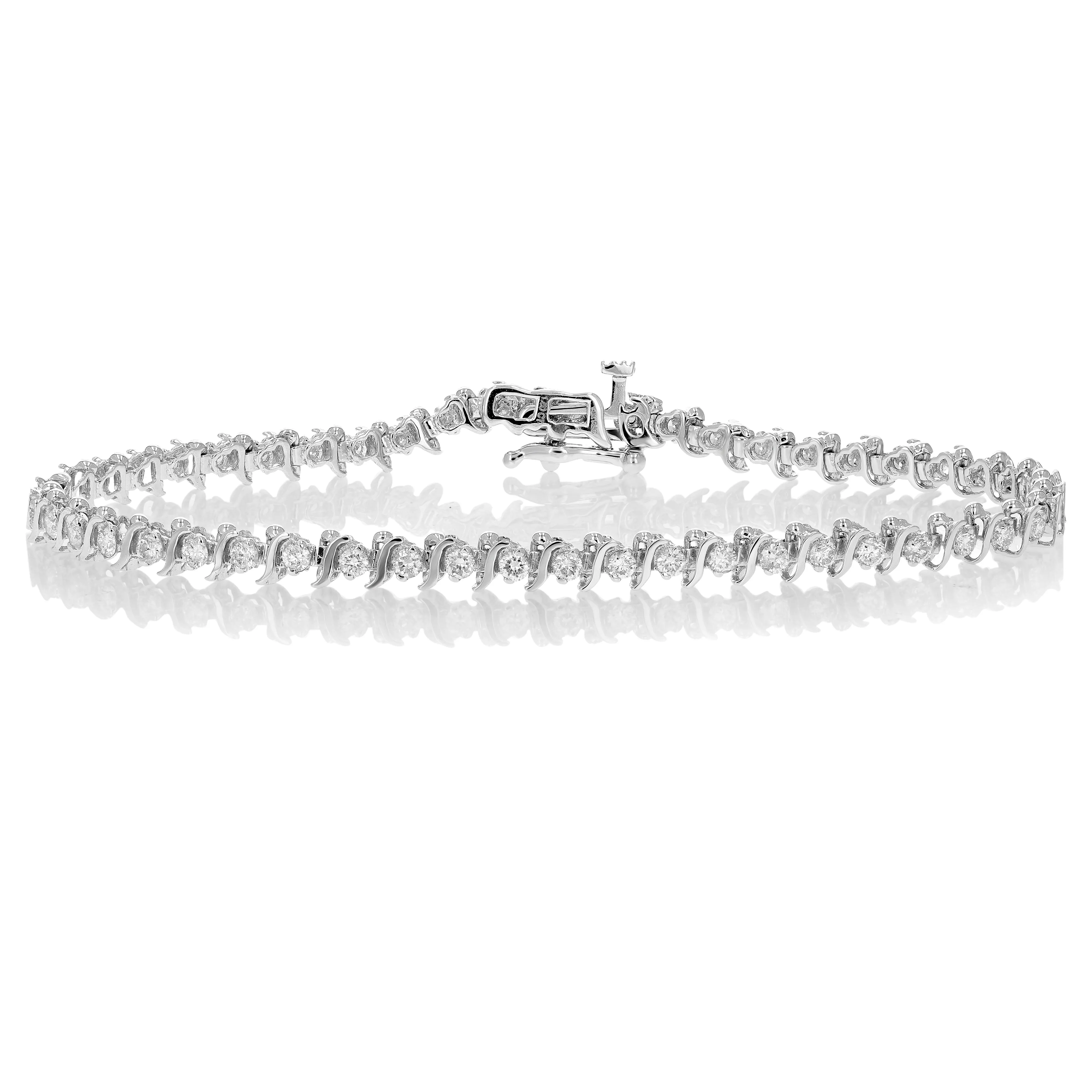 1.50 cttw Diamond Bracelet .925 Sterling Silver Classic S-Link Round 7 Inch