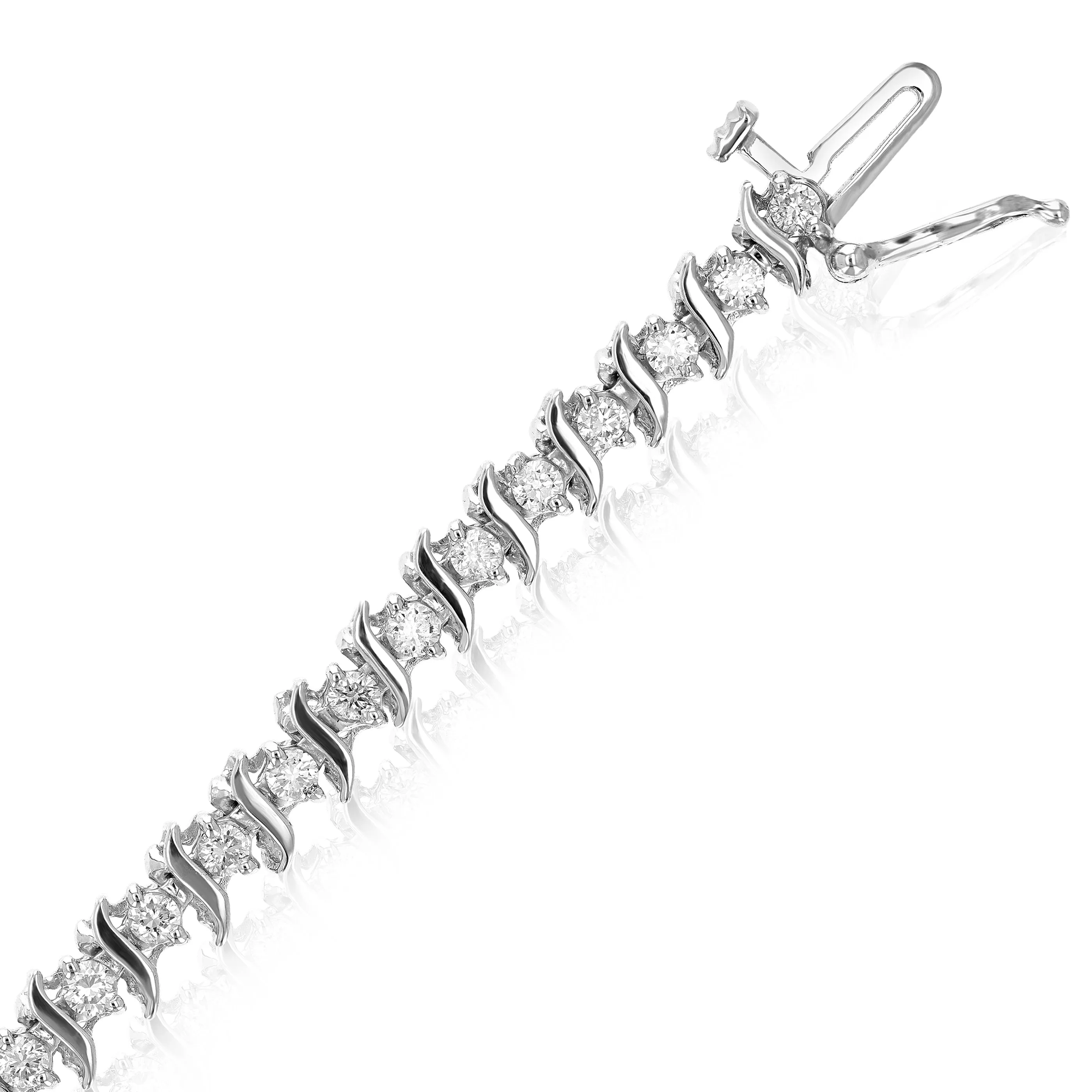 1.50 cttw Diamond Bracelet .925 Sterling Silver Classic S-Link Round 7 Inch