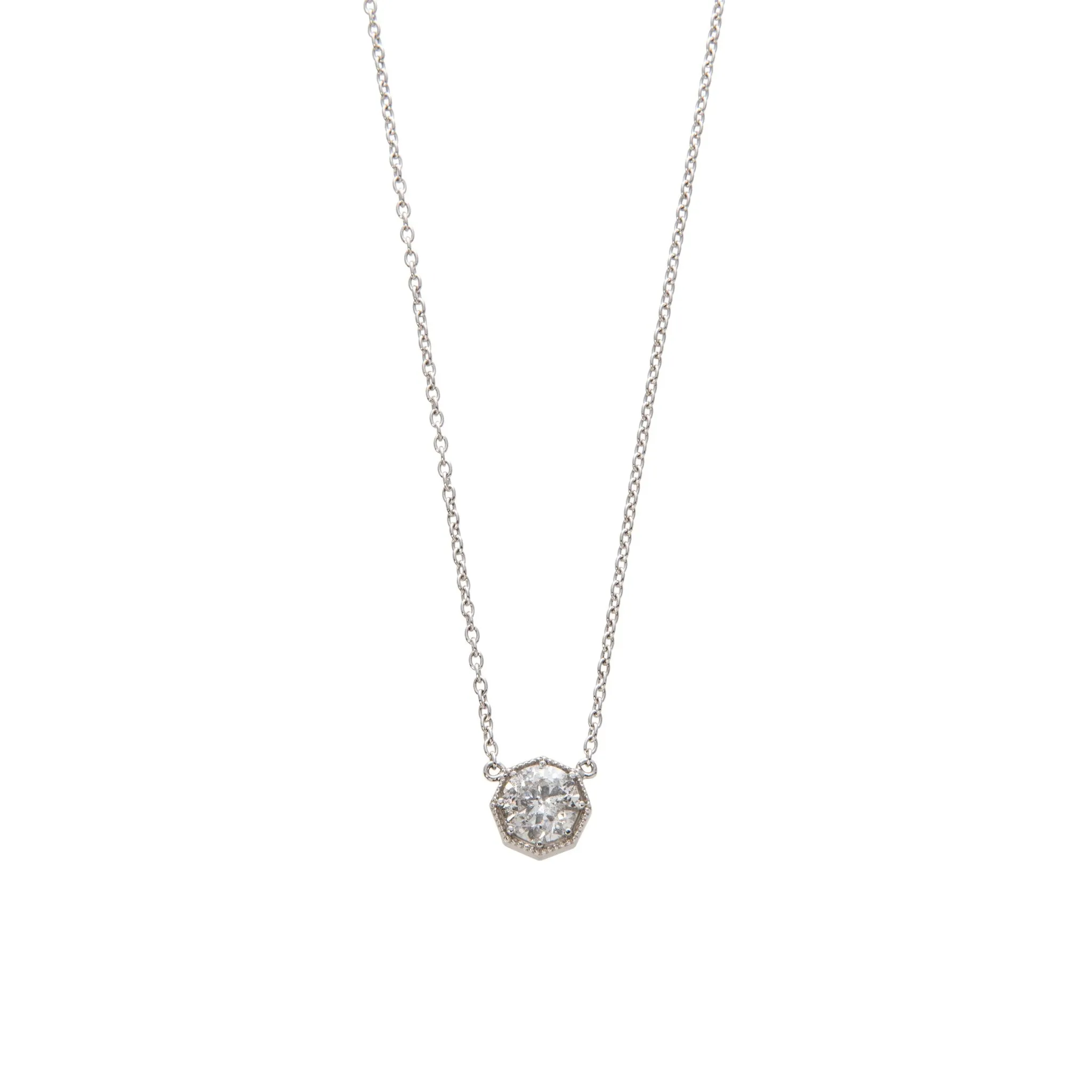 1.51ctw Round Brilliant Diamond 14K White Gold Milgrain Pendant Necklace Croghans
