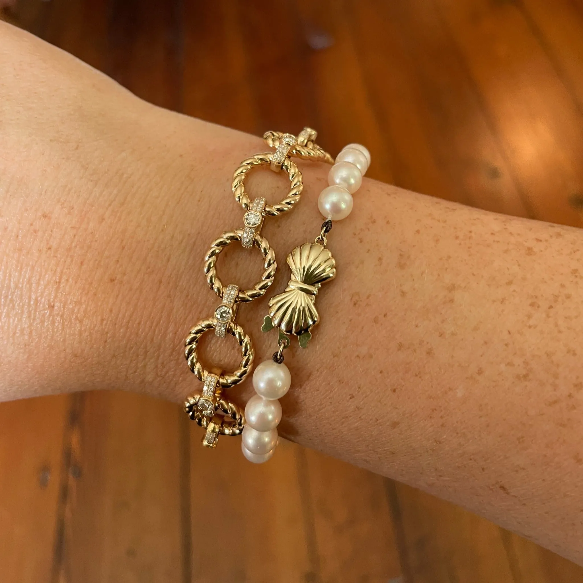 1.5ctw Diamond & Circle Rope Link 14K Yellow Gold Bracelet
