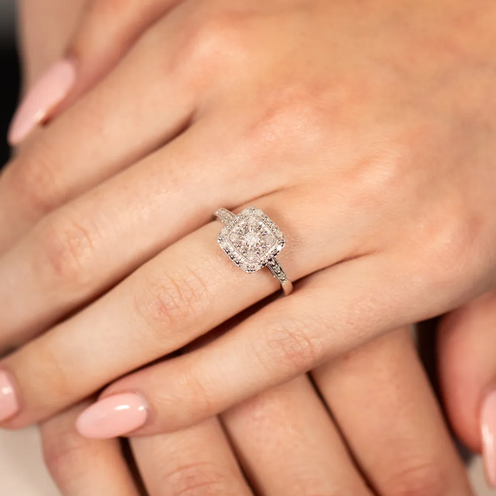 1/6 Carat Diamond Cushion Ring in Sterling Silver Shiels