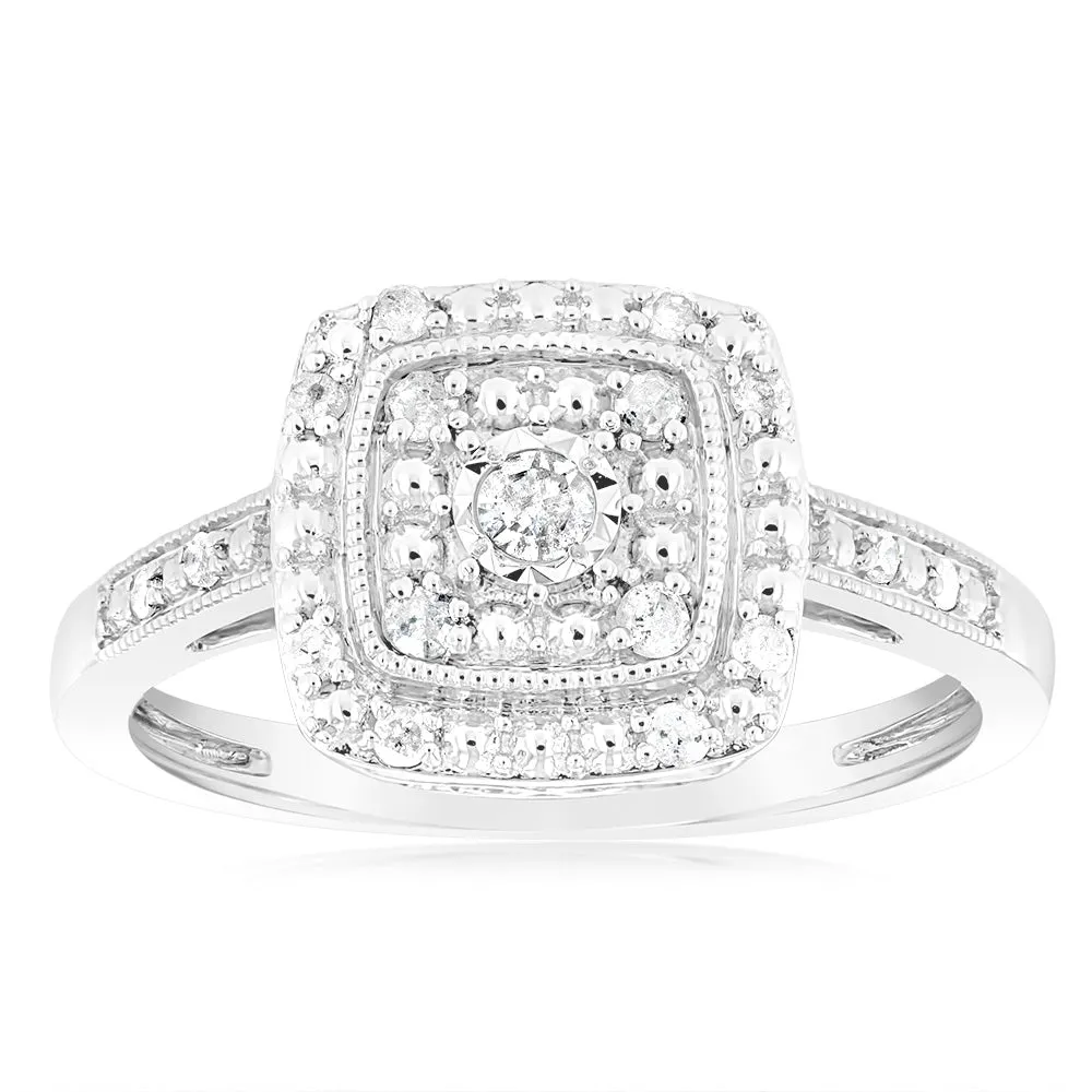 1/6 Carat Diamond Cushion Ring in Sterling Silver Shiels