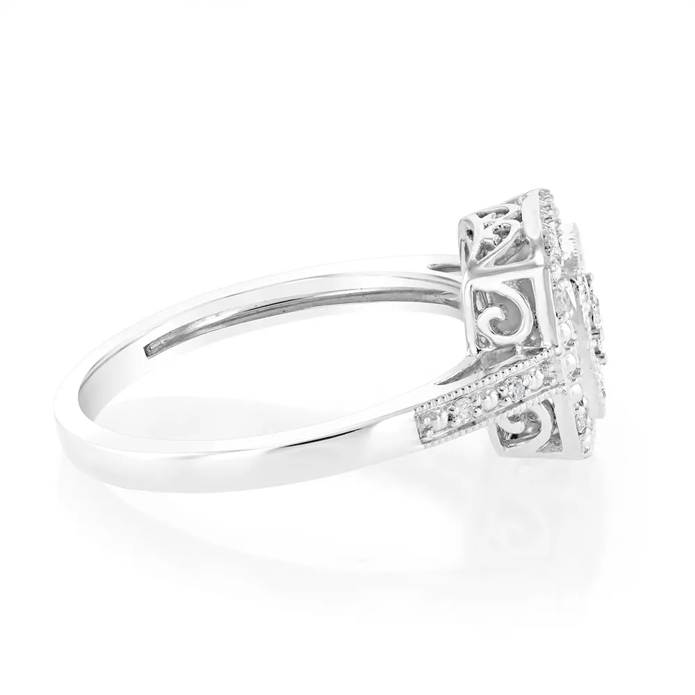 1/6 Carat Diamond Cushion Ring in Sterling Silver Shiels