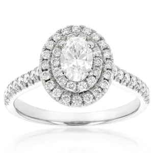 18ct White Gold 1 Carat Diamond Solitaire Ring with 0.45 Carat Oval Centre Shiels