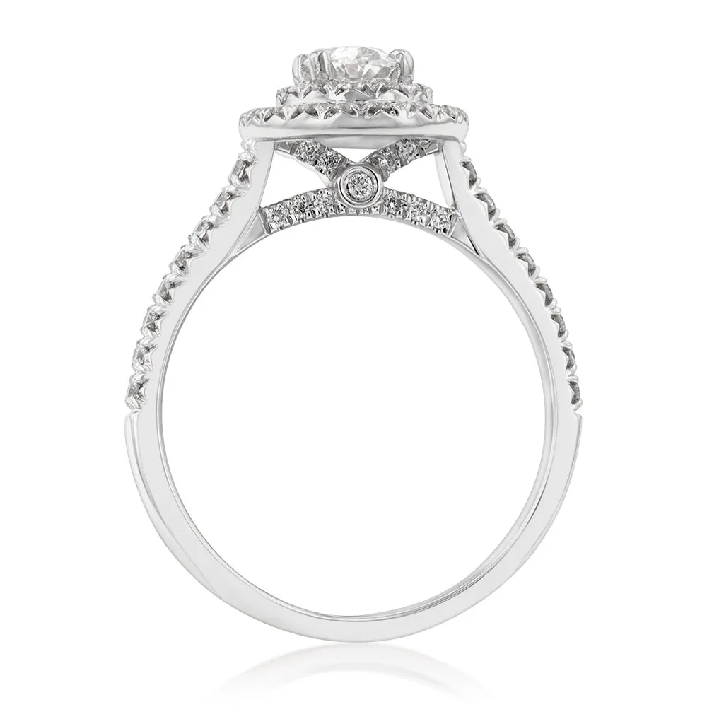 18ct White Gold 1 Carat Diamond Solitaire Ring with 0.45 Carat Oval Centre Shiels