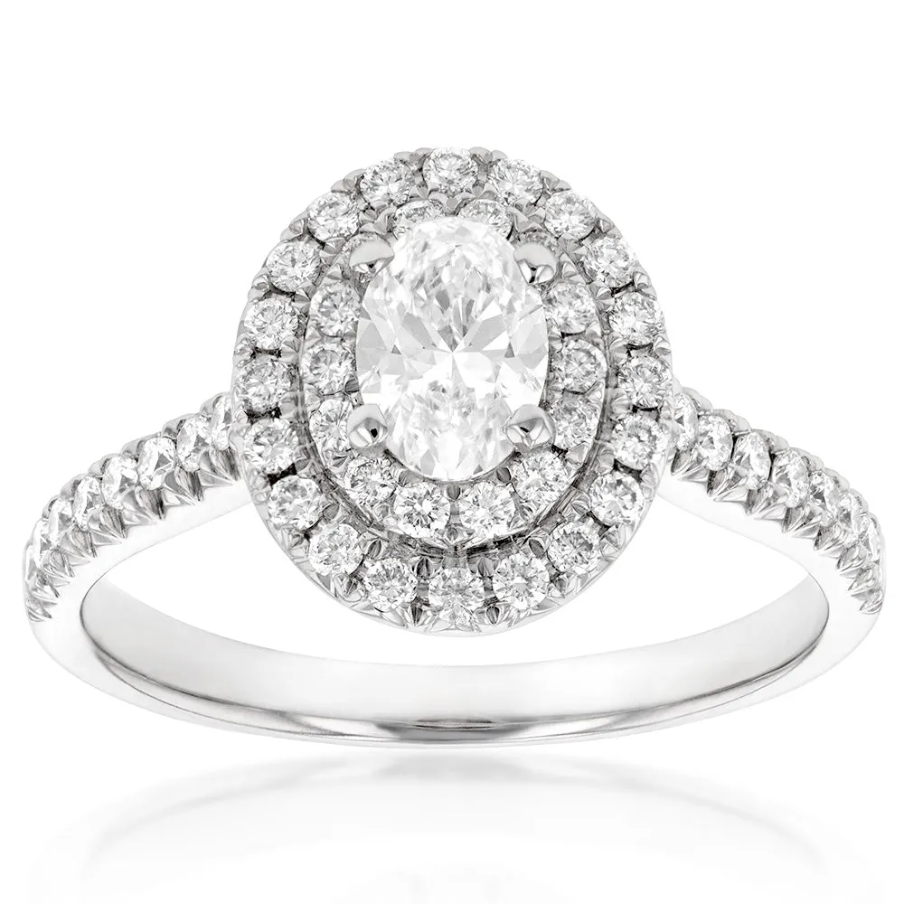 18ct White Gold 1 Carat Diamond Solitaire Ring with 0.45 Carat Oval Centre Shiels