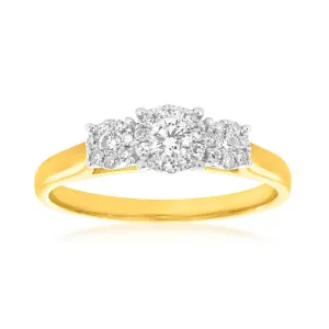 18ct Yellow Gold 0.25 Carat Diamond Trilogy Ring with 28 Diamonds Shiels