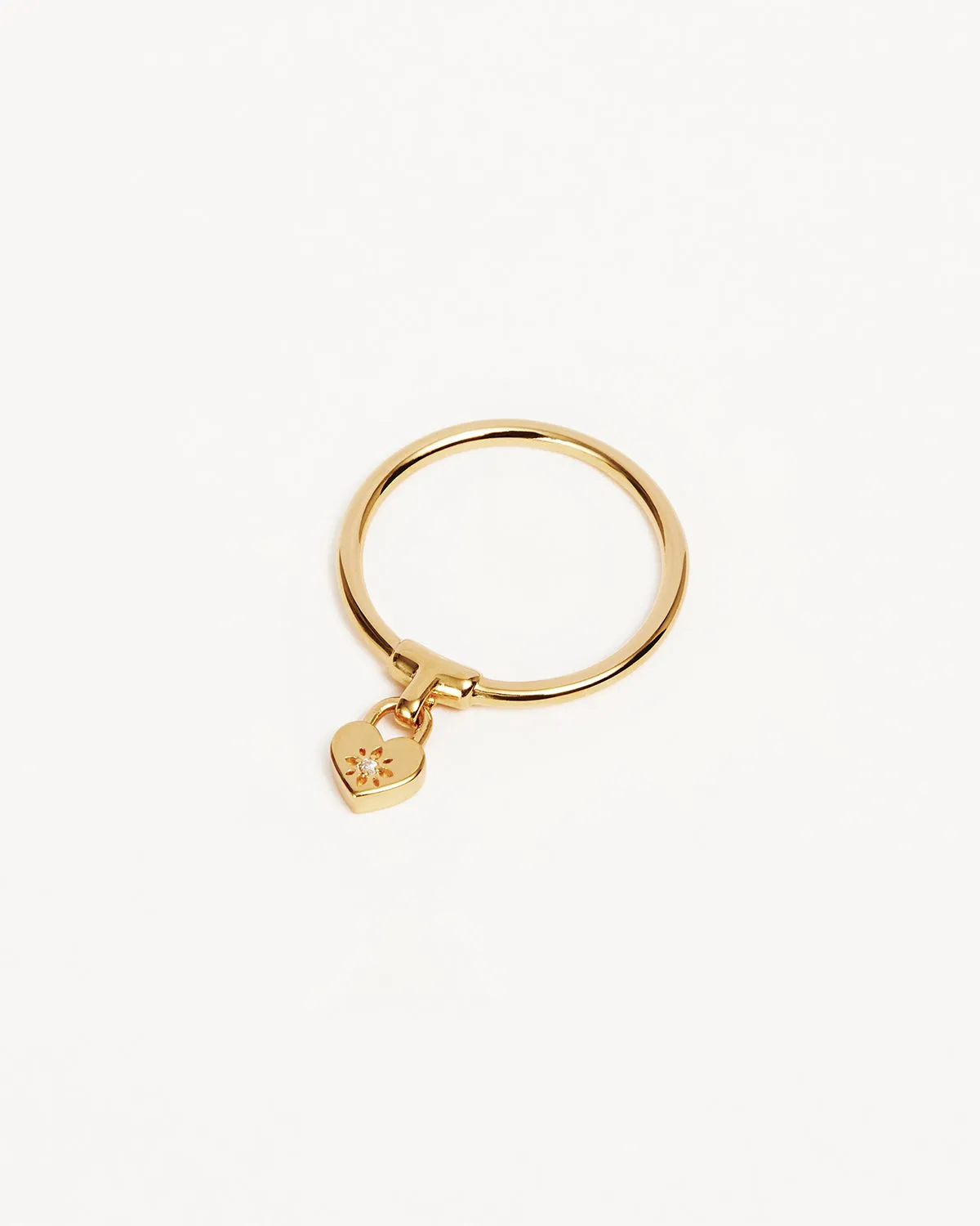 18k Gold Vermeil Crystal Lotus Heart Padlock Ring Bycharlotte