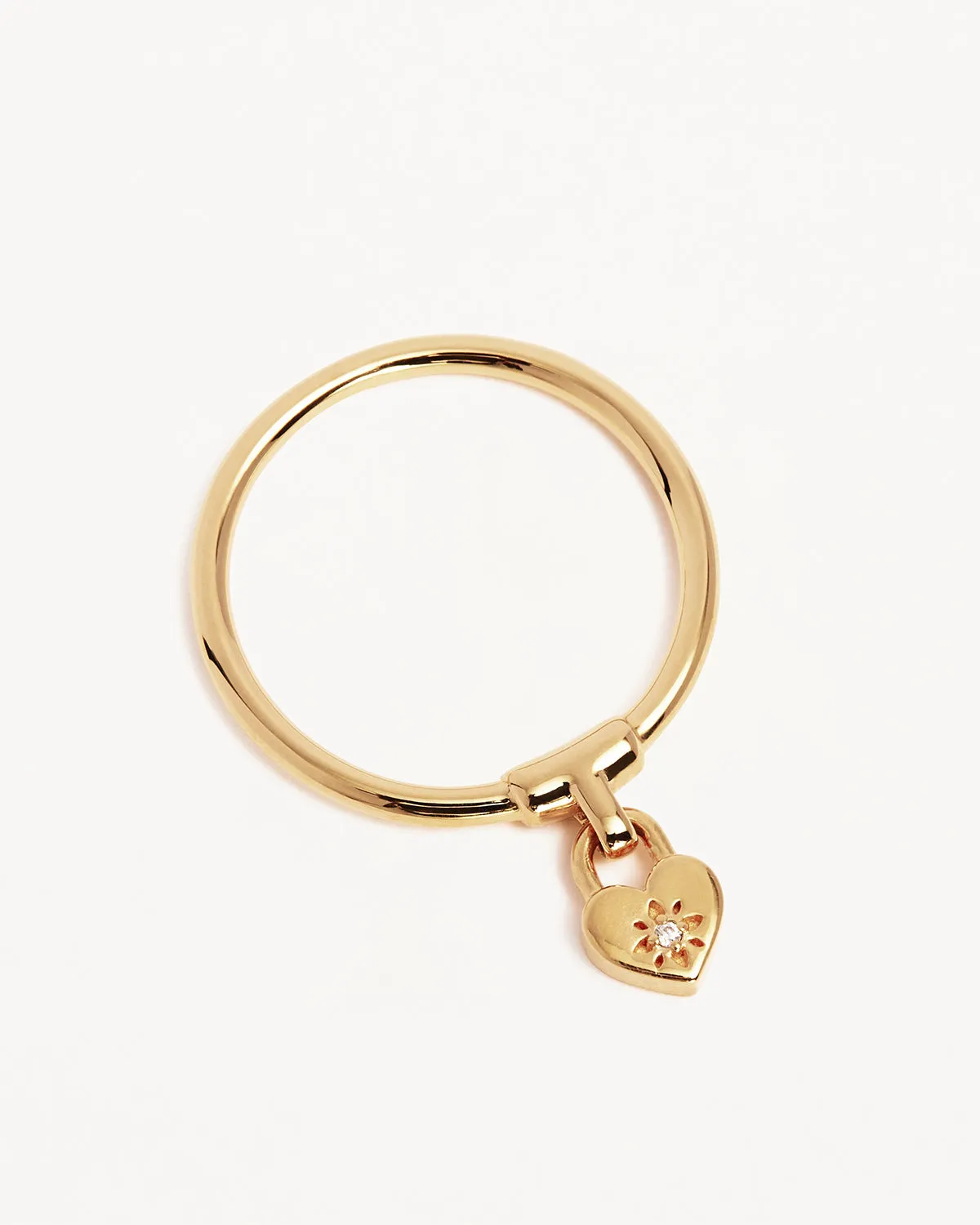 18k Gold Vermeil Crystal Lotus Heart Padlock Ring Bycharlotte
