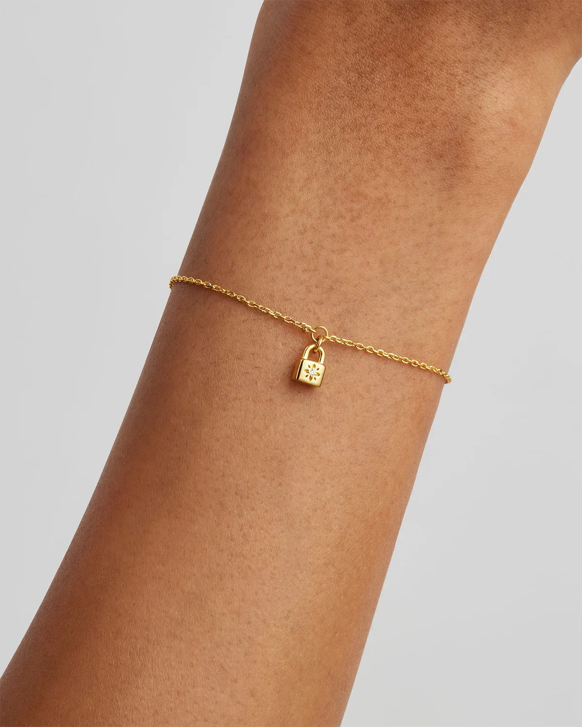 18k Gold Vermeil Crystal Lotus Padlock Bracelet Bycharlotte