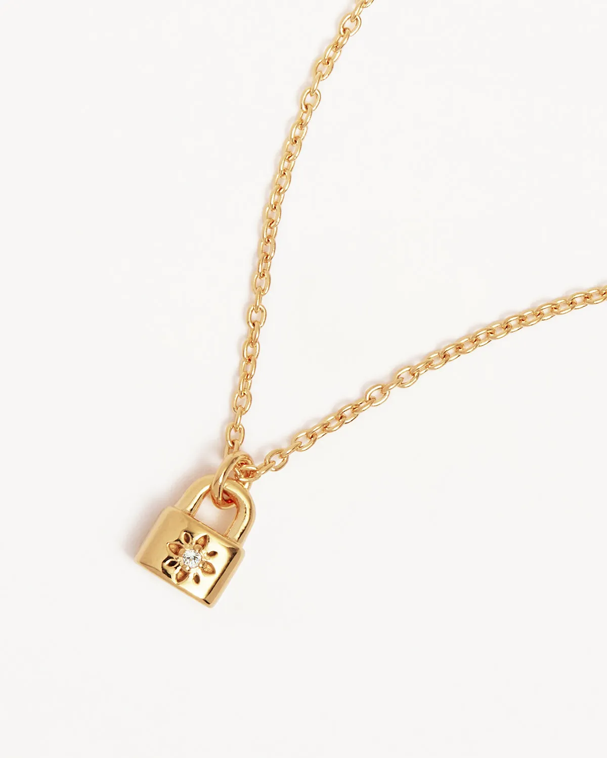 18k Gold Vermeil Crystal Lotus Padlock Necklace Bycharlotte