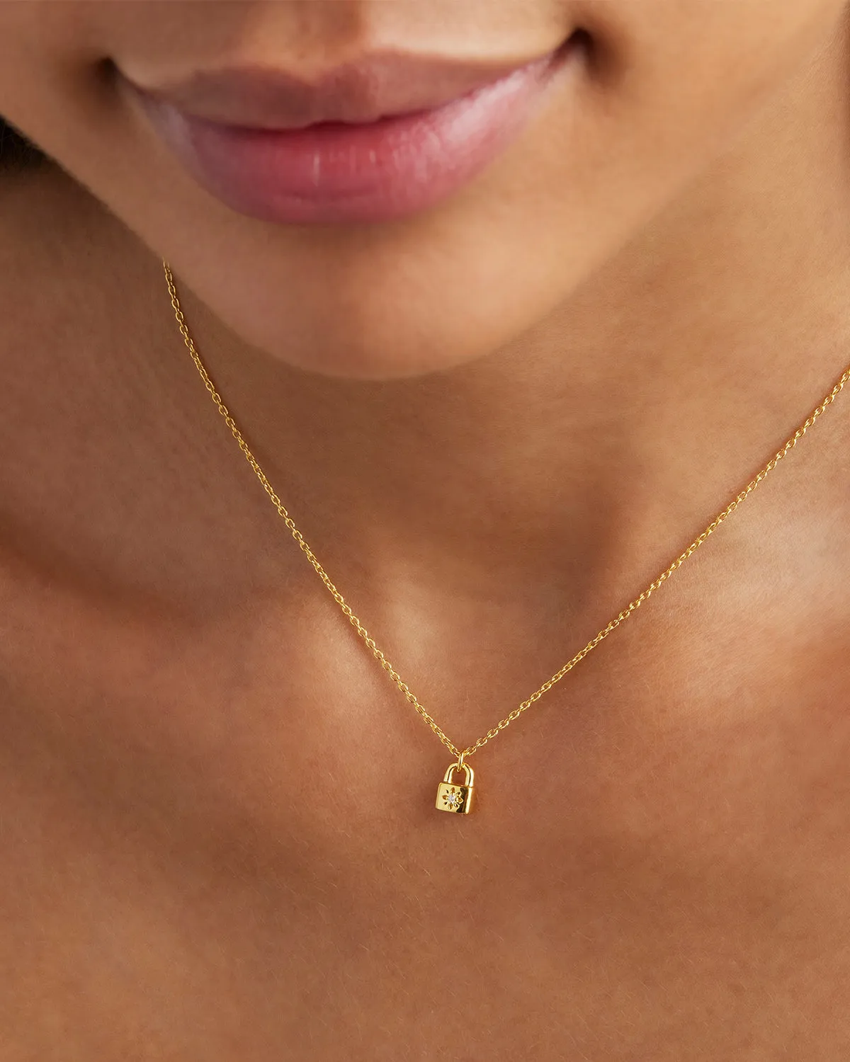 18k Gold Vermeil Crystal Lotus Padlock Necklace Bycharlotte