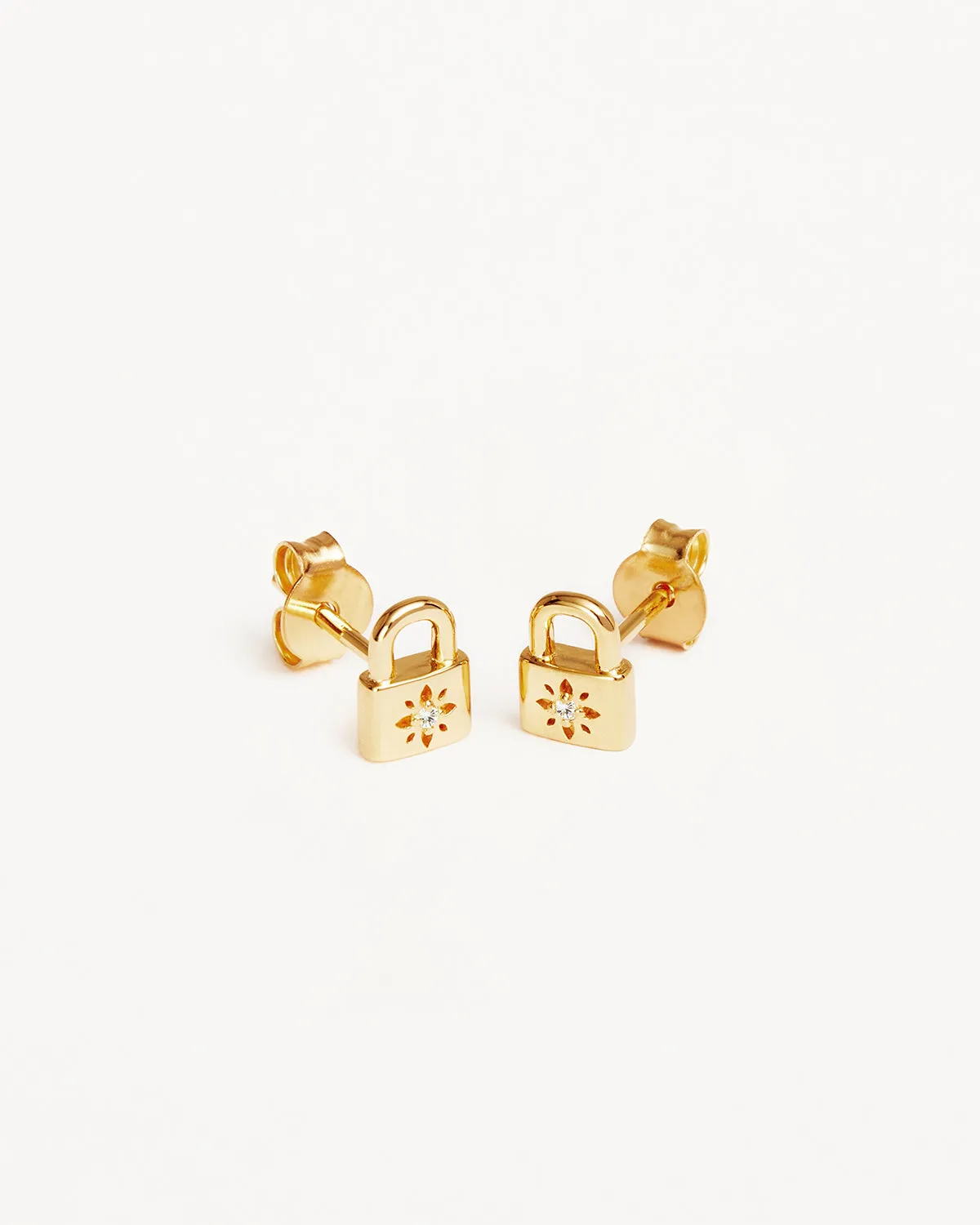 18k Gold Vermeil Crystal Lotus Padlock Stud Earrings Bycharlotte