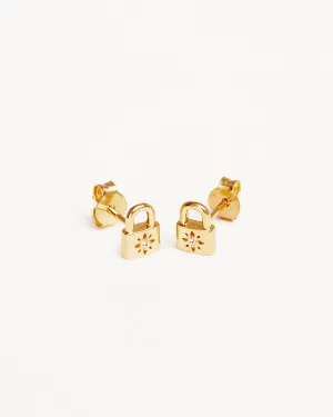 18k Gold Vermeil Crystal Lotus Padlock Stud Earrings Bycharlotte